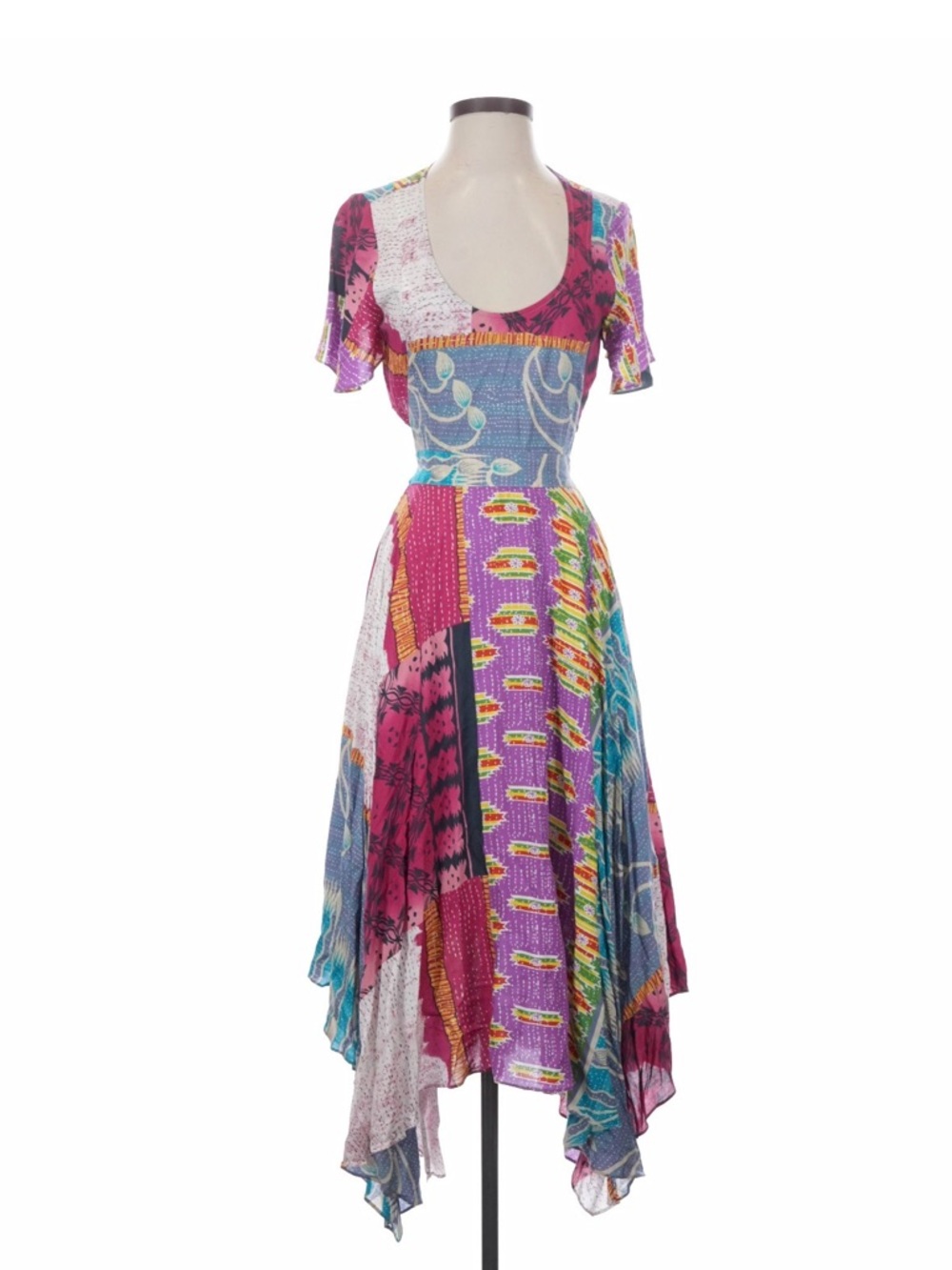 Plenty By Tracy Reese Bohemian Open Back Midi Dress Patchwork Pattern Size Small